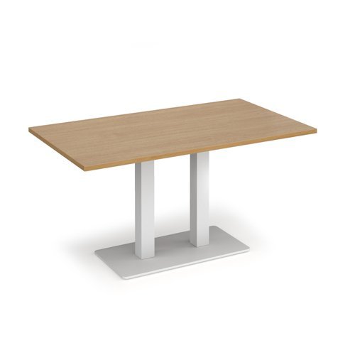 Eros rectangular dining table with flat white rectangular base and twin uprights 1400mm x 800mm oak - EDR1400-WH-O