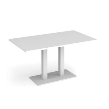 Eros rectangular dining table with flat white rectangular base and twin uprights 1400mm x 800mm white - EDR1400-WH-WH