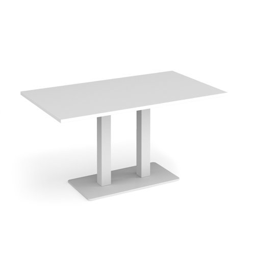 Eros rectangular dining table with flat white rectangular base and twin uprights 1400mm x 800mm white - EDR1400-WH-WH