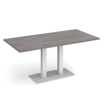 Eros rectangular dining table with flat white rectangular base and twin uprights 1600mm x 800mm grey oak - EDR1600-WH-GO