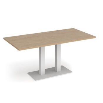 Eros rectangular dining table with flat white rectangular base and twin uprights 1600mm x 800mm kendal oak - EDR1600-WH-KO