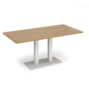 Eros rectangular dining table with flat white rectangular base and twin uprights 1600mm x 800mm oak - EDR1600-WH-O