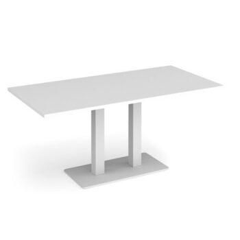 Eros rectangular dining table with flat white rectangular base and twin uprights 1600mm x 800mm white - EDR1600-WH-WH