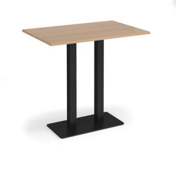 Eros rectangular poseur table with flat black rectangular base and twin uprights 1200mm x 800mm beech - EPR1200-K-B