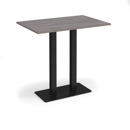 Eros rectangular poseur table with flat black rectangular base and twin uprights 1200mm x 800mm grey oak - EPR1200-K-GO