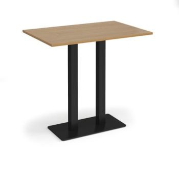 Eros rectangular poseur table with flat black rectangular base and twin uprights 1200mm x 800mm oak - EPR1200-K-O