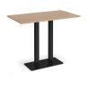 Eros rectangular poseur table with flat black rectangular base and twin uprights 1400mm x 800mm beech - EPR1400-K-B