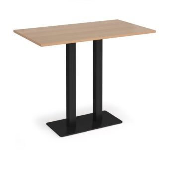 Eros rectangular poseur table with flat black rectangular base and twin uprights 1400mm x 800mm beech - EPR1400-K-B
