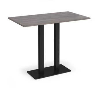 Eros rectangular poseur table with flat black rectangular base and twin uprights 1400mm x 800mm grey oak - EPR1400-K-GO