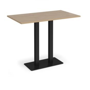 Eros rectangular poseur table with flat black rectangular base and twin uprights 1400mm x 800mm kendal oak - EPR1400-K-KO
