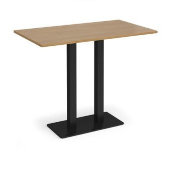 Eros rectangular poseur table with flat black rectangular base and twin uprights 1400mm x 800mm oak - EPR1400-K-O