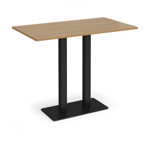 Eros rectangular poseur table with flat black rectangular base and twin uprights 1400mm x 800mm oak - EPR1400-K-O