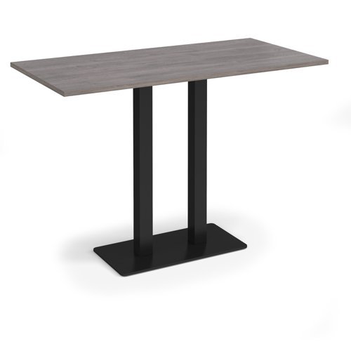 Eros rectangular poseur table with flat black rectangular base and twin uprights 1600mm x 800mm grey oak - EPR1600-K-GO