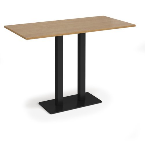 Eros rectangular poseur table with flat black rectangular base and twin uprights 1600mm x 800mm oak - EPR1600-K-O
