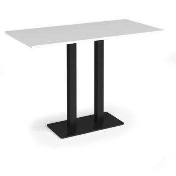 Eros rectangular poseur table with flat black rectangular base and twin uprights 1600mm x 800mm white - EPR1600-K-WH