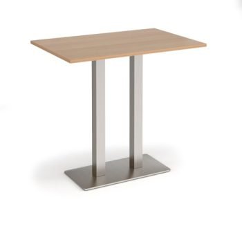 Eros rectangular poseur table with flat brushed steel rectangular base and twin uprights 1200mm x 800mm beech - EPR1200-BS-B