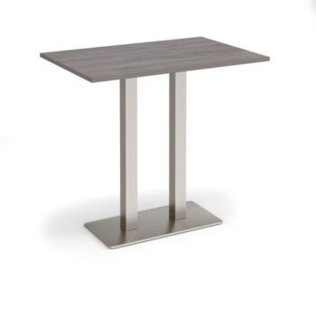 Eros rectangular poseur table with flat brushed steel rectangular base and twin uprights 1200mm x 800mm grey oak - EPR1200-BS-GO