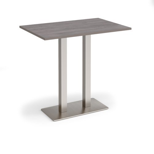 Eros rectangular poseur table with flat brushed steel rectangular base and twin uprights 1200mm x 800mm grey oak - EPR1200-BS-GO