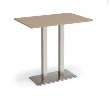 Eros rectangular poseur table with flat brushed steel rectangular base and twin uprights 1200mm x 800mm kendal oak - EPR1200-BS-KO