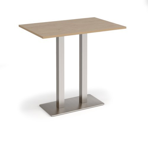Eros rectangular poseur table with flat brushed steel rectangular base and twin uprights 1200mm x 800mm kendal oak - EPR1200-BS-KO