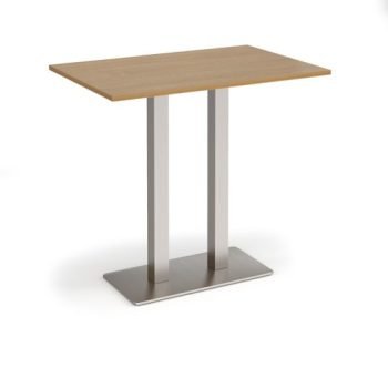 Eros rectangular poseur table with flat brushed steel rectangular base and twin uprights 1200mm x 800mm oak - EPR1200-BS-O