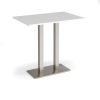 Eros rectangular poseur table with flat brushed steel rectangular base and twin uprights 1200mm x 800mm white - EPR1200-BS-WH