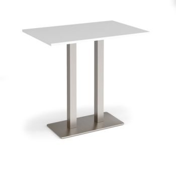 Eros rectangular poseur table with flat brushed steel rectangular base and twin uprights 1200mm x 800mm white - EPR1200-BS-WH