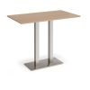 Eros rectangular poseur table with flat brushed steel rectangular base and twin uprights 1400mm x 800mm beech - EPR1400-BS-B