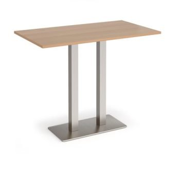 Eros rectangular poseur table with flat brushed steel rectangular base and twin uprights 1400mm x 800mm beech - EPR1400-BS-B