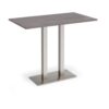 Eros rectangular poseur table with flat brushed steel rectangular base and twin uprights 1400mm x 800mm grey oak - EPR1400-BS-GO