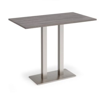 Eros rectangular poseur table with flat brushed steel rectangular base and twin uprights 1400mm x 800mm grey oak - EPR1400-BS-GO