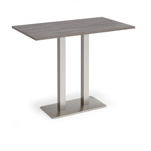 Eros rectangular poseur table with flat brushed steel rectangular base and twin uprights 1400mm x 800mm grey oak - EPR1400-BS-GO