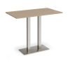 Eros rectangular poseur table with flat brushed steel rectangular base and twin uprights 1400mm x 800mm kendal oak - EPR1400-BS-KO