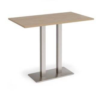 Eros rectangular poseur table with flat brushed steel rectangular base and twin uprights 1400mm x 800mm kendal oak - EPR1400-BS-KO