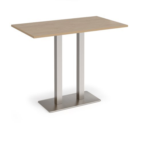 Eros rectangular poseur table with flat brushed steel rectangular base and twin uprights 1400mm x 800mm kendal oak - EPR1400-BS-KO