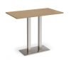 Eros rectangular poseur table with flat brushed steel rectangular base and twin uprights 1400mm x 800mm oak - EPR1400-BS-O