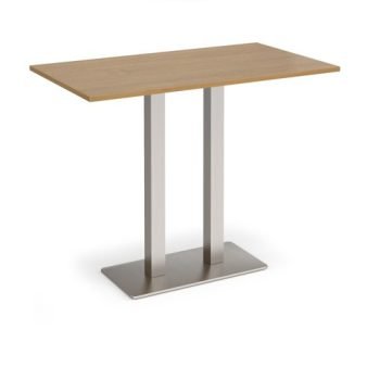 Eros rectangular poseur table with flat brushed steel rectangular base and twin uprights 1400mm x 800mm oak - EPR1400-BS-O