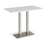 Eros rectangular poseur table with flat brushed steel rectangular base and twin uprights 1400mm x 800mm white - EPR1400-BS-WH