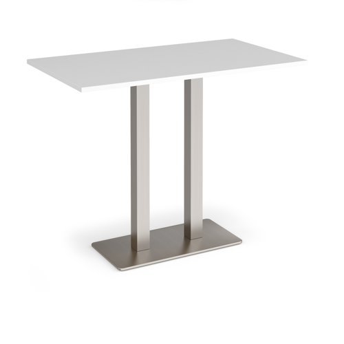 Eros rectangular poseur table with flat brushed steel rectangular base and twin uprights 1400mm x 800mm white - EPR1400-BS-WH
