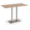 Eros rectangular poseur table with flat brushed steel rectangular base and twin uprights 1600mm x 800mm beech - EPR1600-BS-B