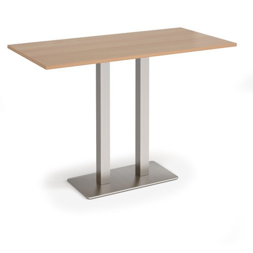 Eros rectangular poseur table with flat brushed steel rectangular base and twin uprights 1600mm x 800mm beech - EPR1600-BS-B