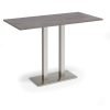 Eros rectangular poseur table with flat brushed steel rectangular base and twin uprights 1600mm x 800mm grey oak - EPR1600-BS-GO