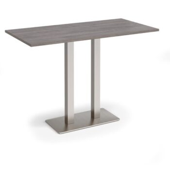 Eros rectangular poseur table with flat brushed steel rectangular base and twin uprights 1600mm x 800mm grey oak - EPR1600-BS-GO