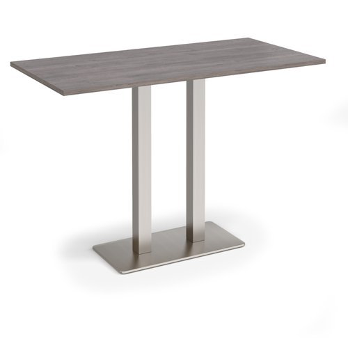 Eros rectangular poseur table with flat brushed steel rectangular base and twin uprights 1600mm x 800mm grey oak - EPR1600-BS-GO