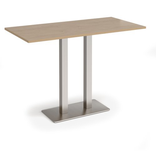 Eros rectangular poseur table with flat brushed steel rectangular base and twin uprights 1600mm x 800mm kendal oak - EPR1600-BS-KO