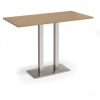 Eros rectangular poseur table with flat brushed steel rectangular base and twin uprights 1600mm x 800mm oak - EPR1600-BS-O
