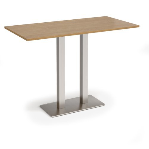 Eros rectangular poseur table with flat brushed steel rectangular base and twin uprights 1600mm x 800mm oak - EPR1600-BS-O