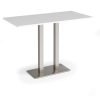 Eros rectangular poseur table with flat brushed steel rectangular base and twin uprights 1600mm x 800mm white - EPR1600-BS-WH