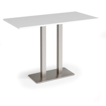 Eros rectangular poseur table with flat brushed steel rectangular base and twin uprights 1600mm x 800mm white - EPR1600-BS-WH