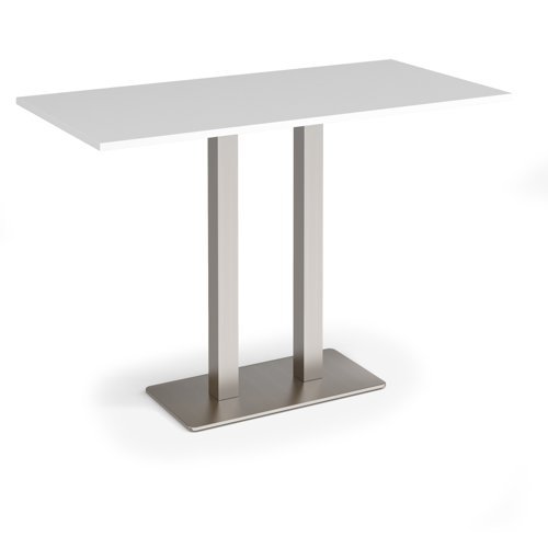 Eros rectangular poseur table with flat brushed steel rectangular base and twin uprights 1600mm x 800mm white - EPR1600-BS-WH